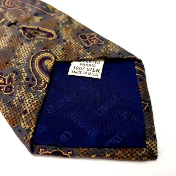 Liberty Of London Brown & Grey Silk Tie Woven Short Paisley Abstract - Picture 4 of 6